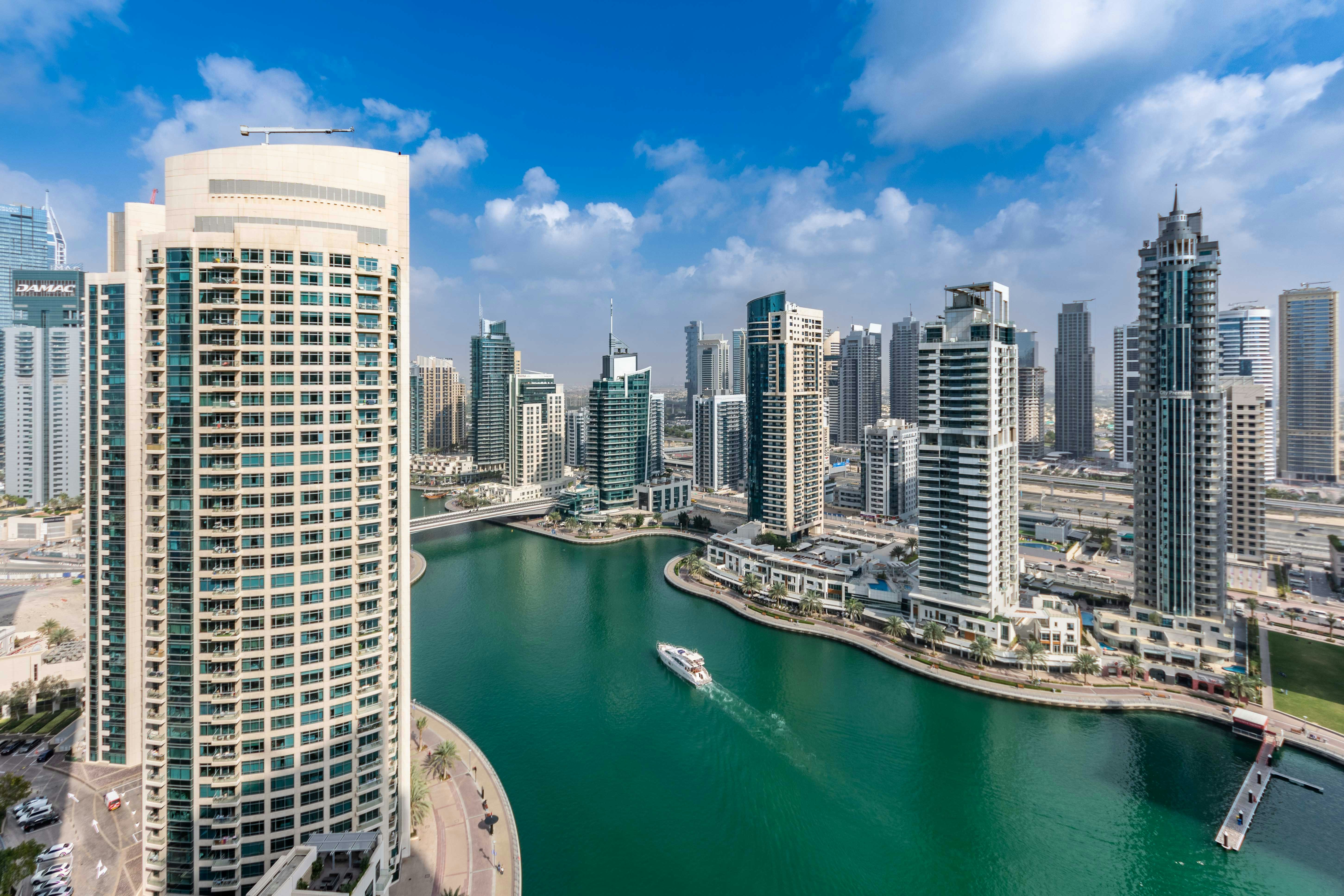 A view of a city with a river running through it