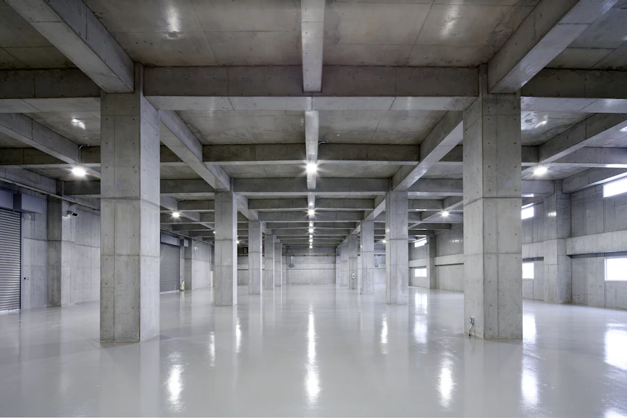 A parking garage with freshly painted bay lines