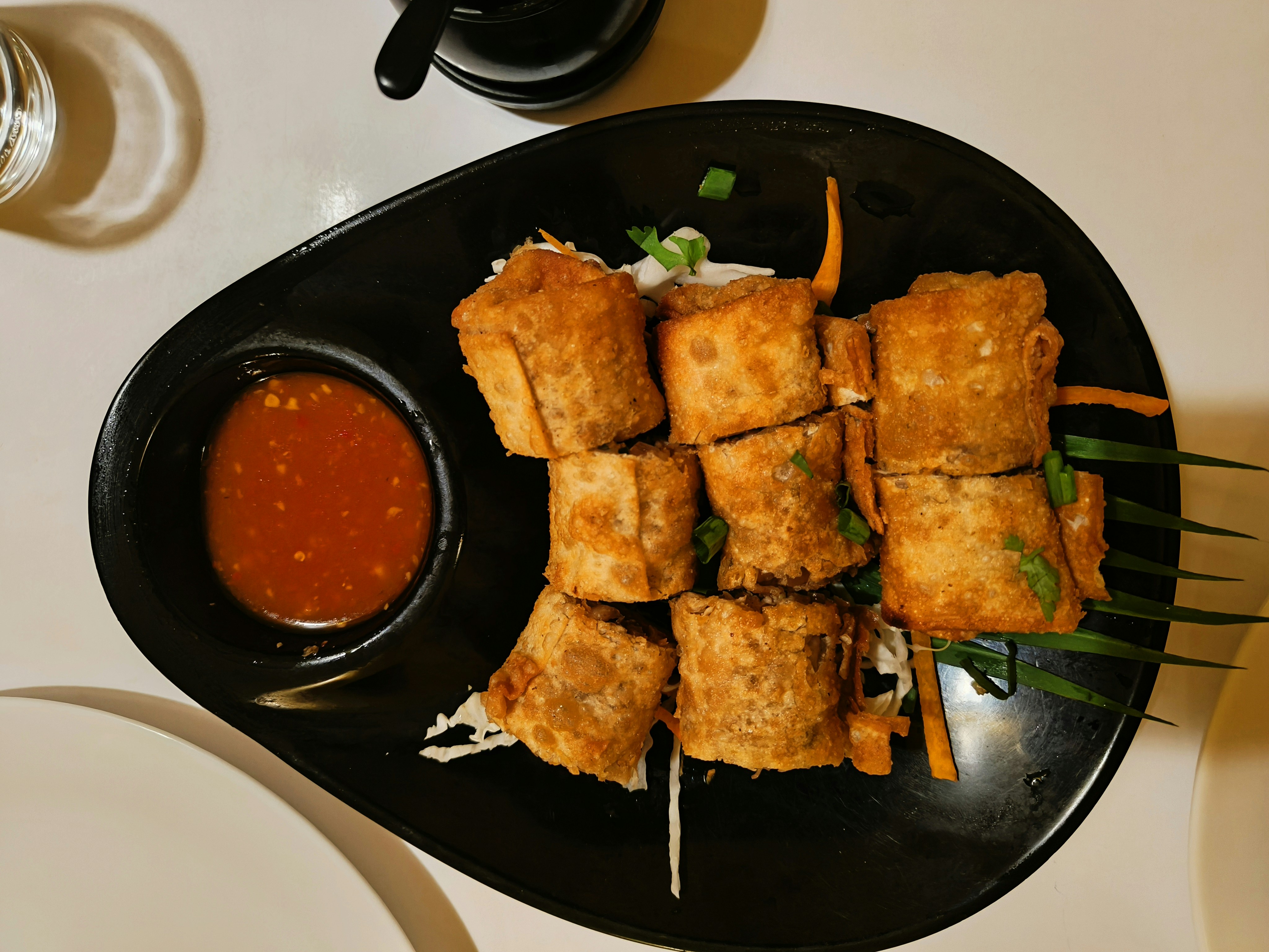 Crispy fried rolls with chilli sauce