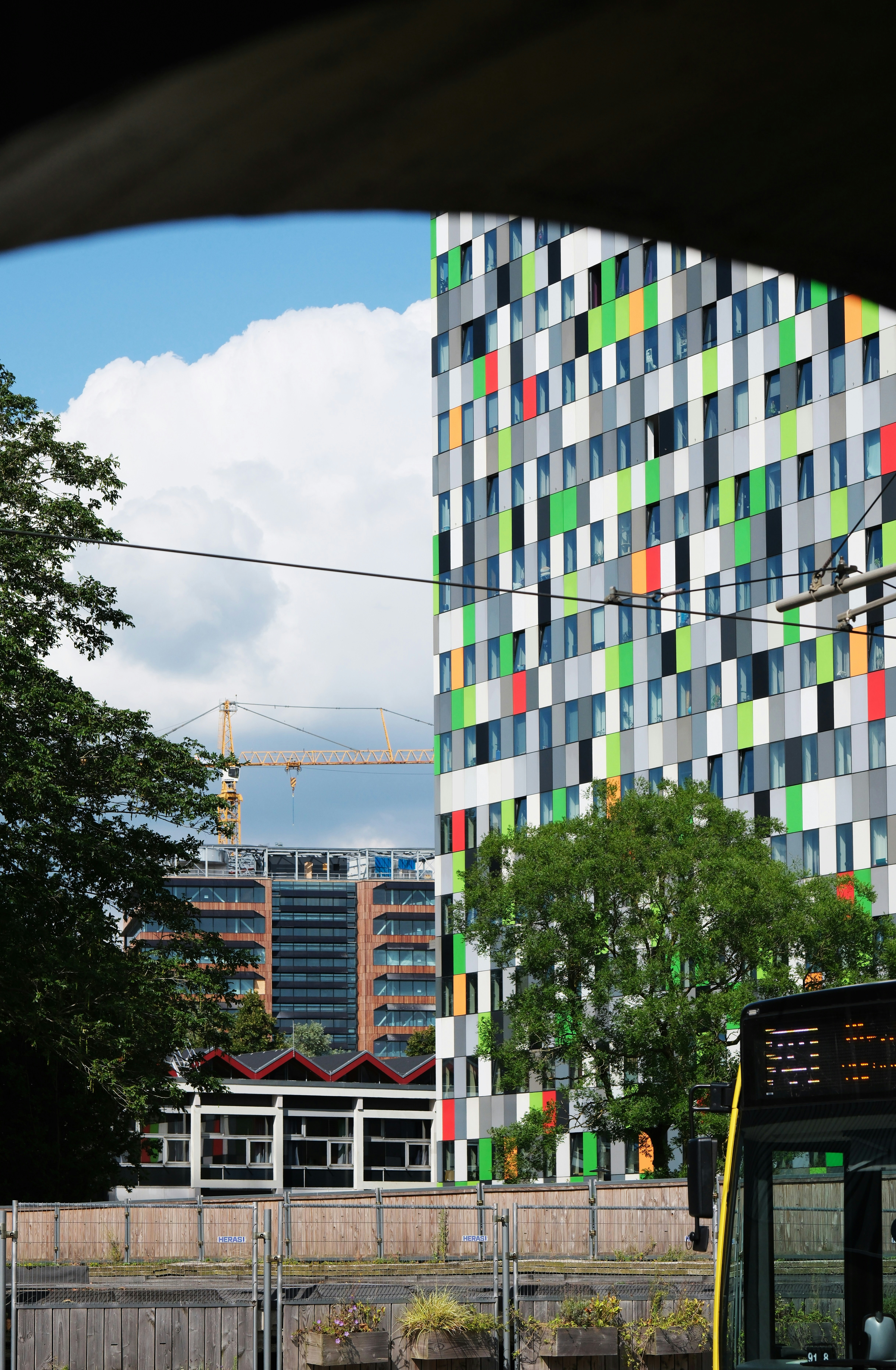 A public transit bus on a city street