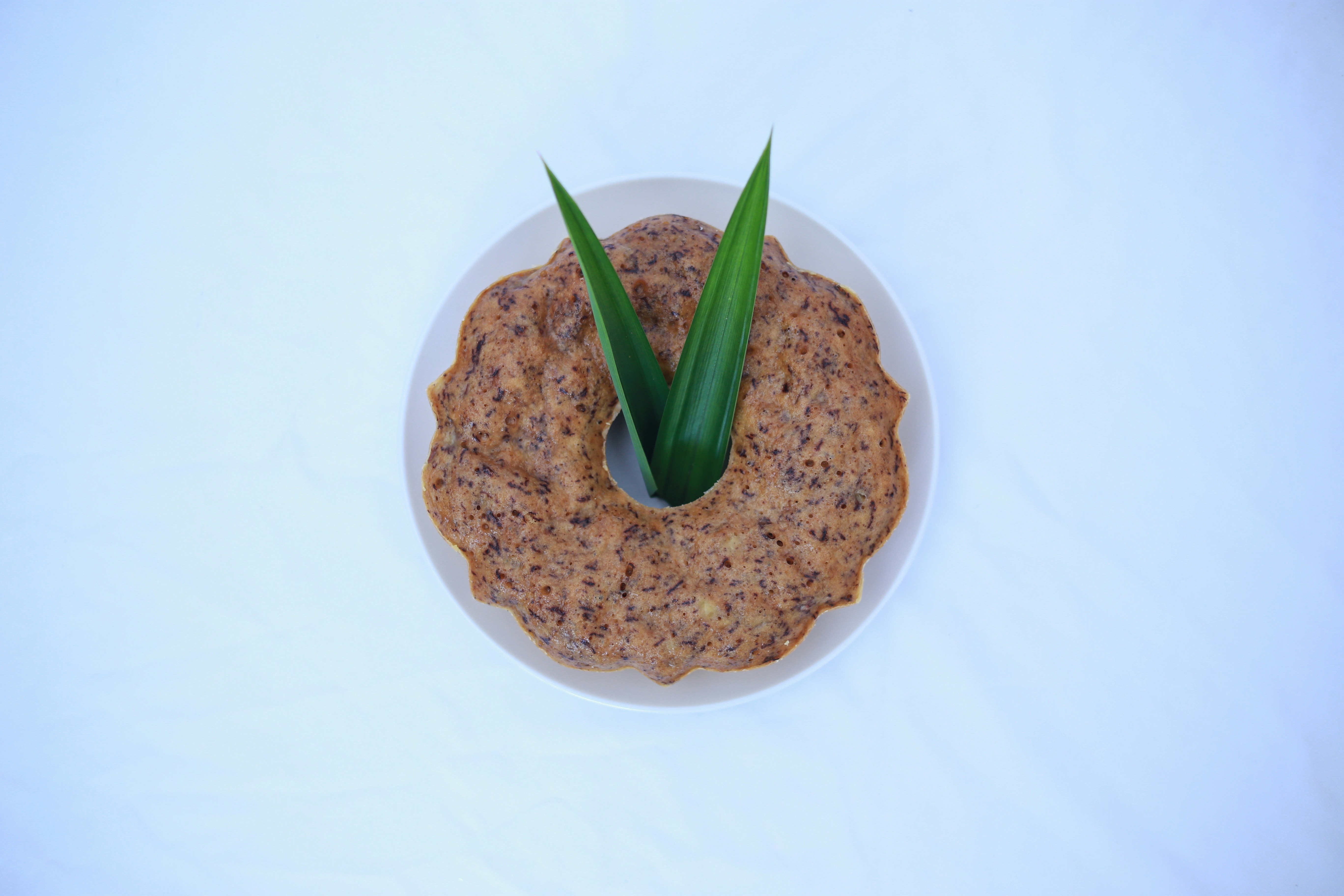A plate with a plant in it on a white surface