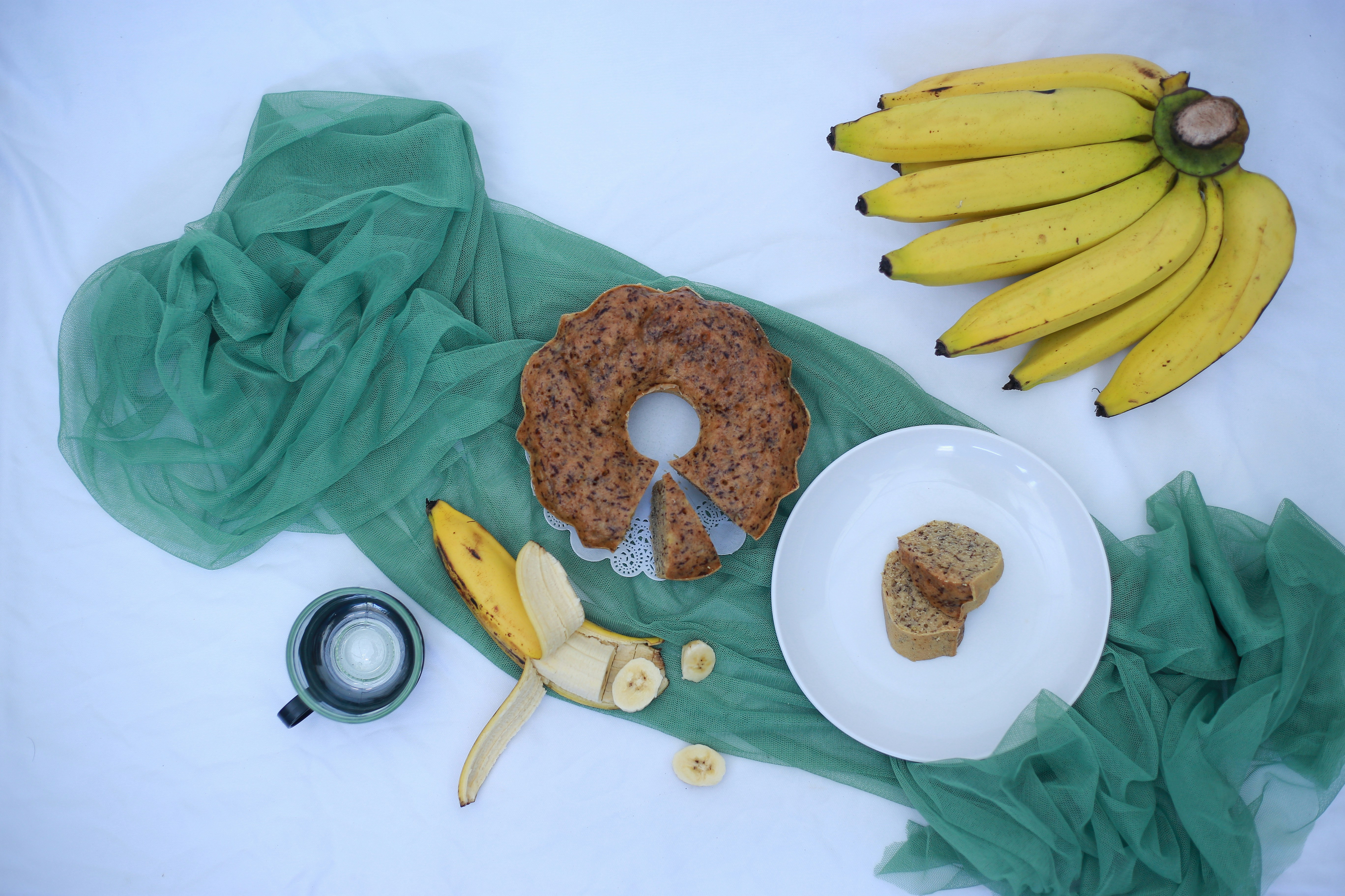 Ingredients laid out for cottage cheese banana bread