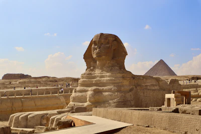 The Sphinx with the pyramids of Giza behind