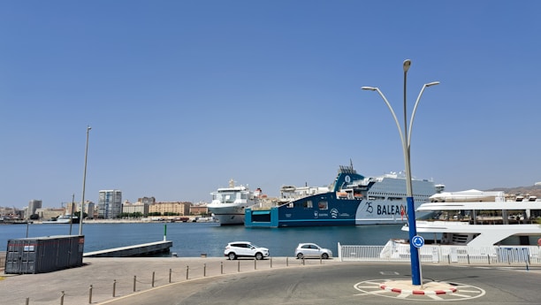 A view of a harbor with boats in the water