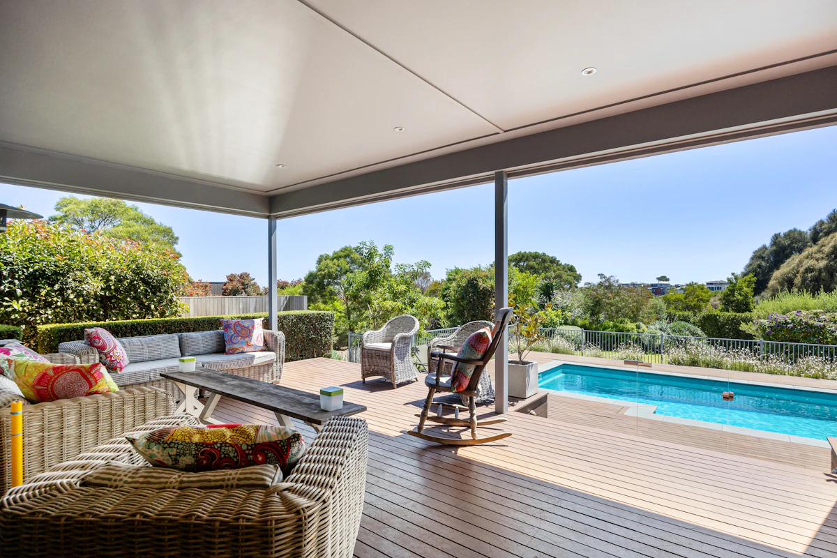 Covered terrace designed for shade and privacy