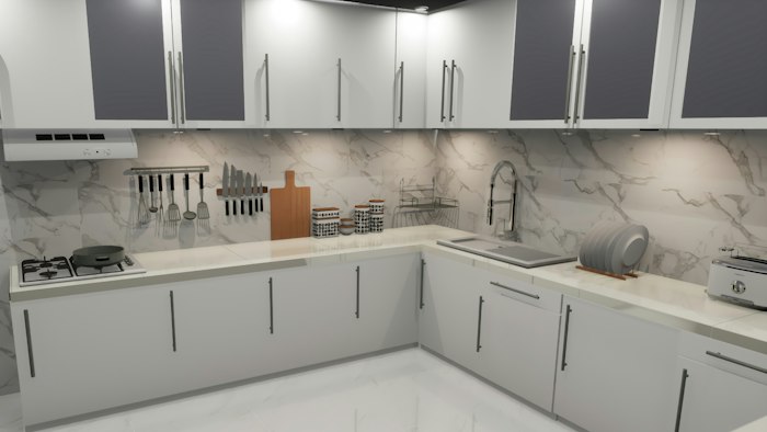 Cozinha com bancadas de mármore