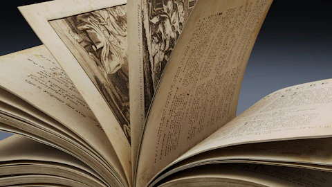 An open book with pictures of people on it