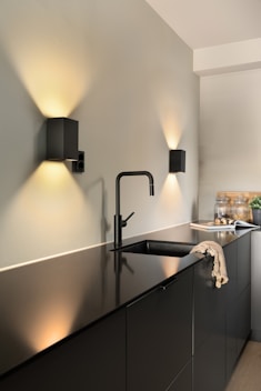 A kitchen with a sink and a window