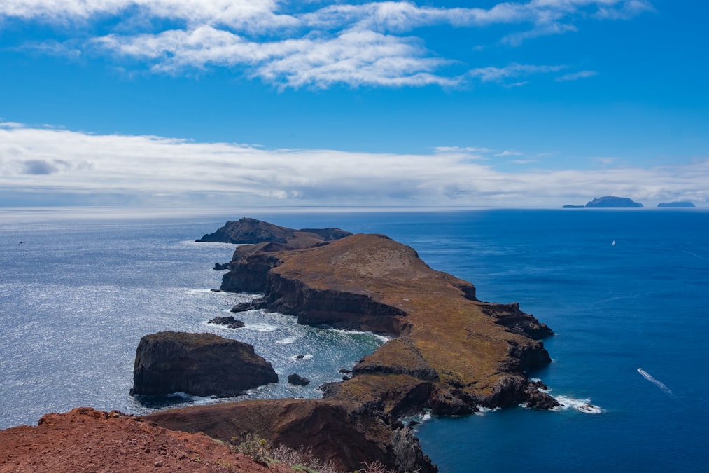 Dramatic sea cliffs and the Atlantic Ocean off the coast of Madeira