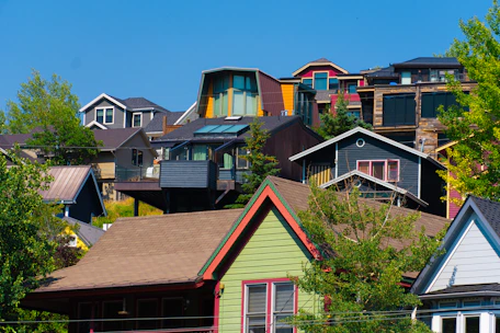 A bunch of houses that are sitting in the grass