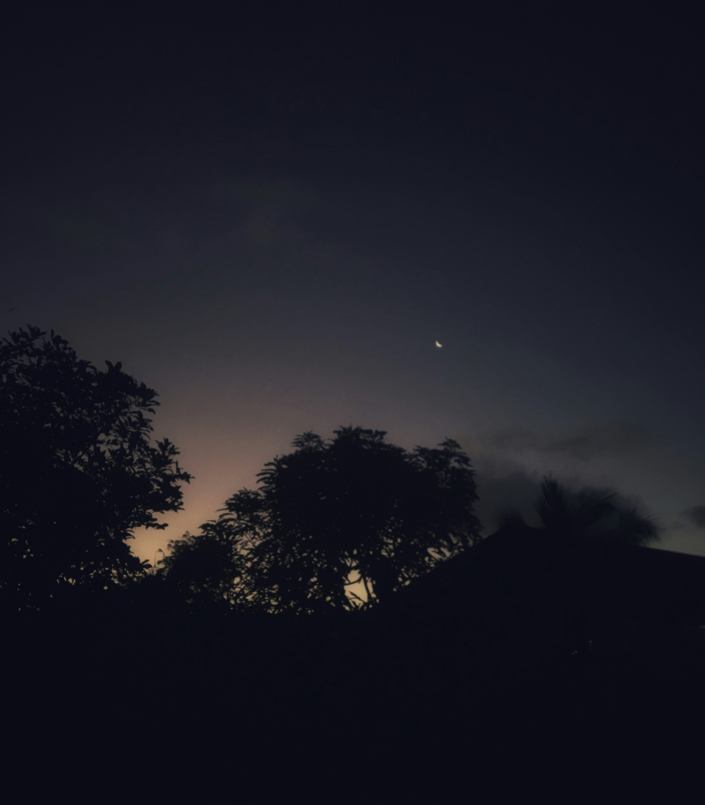 A dark sky with the moon in the distance