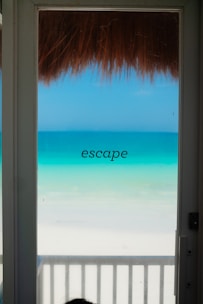 A dog sitting on a porch looking out at the ocean