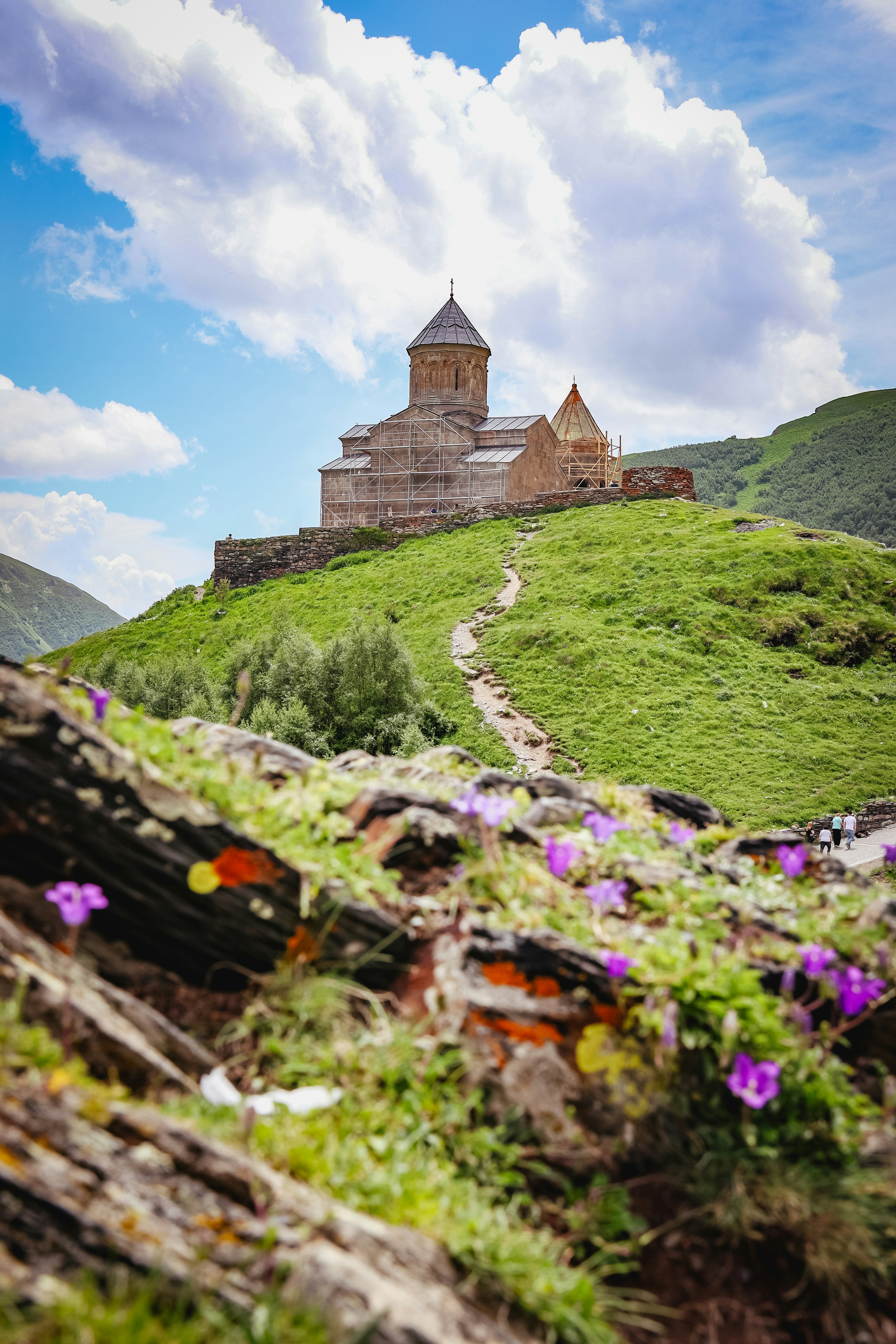花が咲く丘の上の城