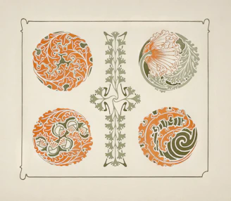 Art nouveau floral and circular decorative elements