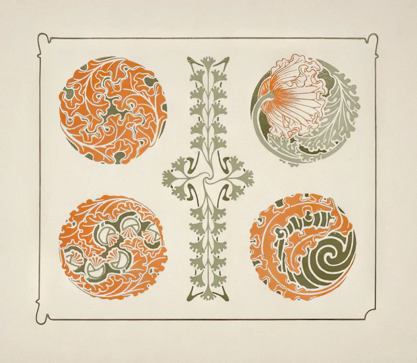 Art nouveau floral and circular decorative elements