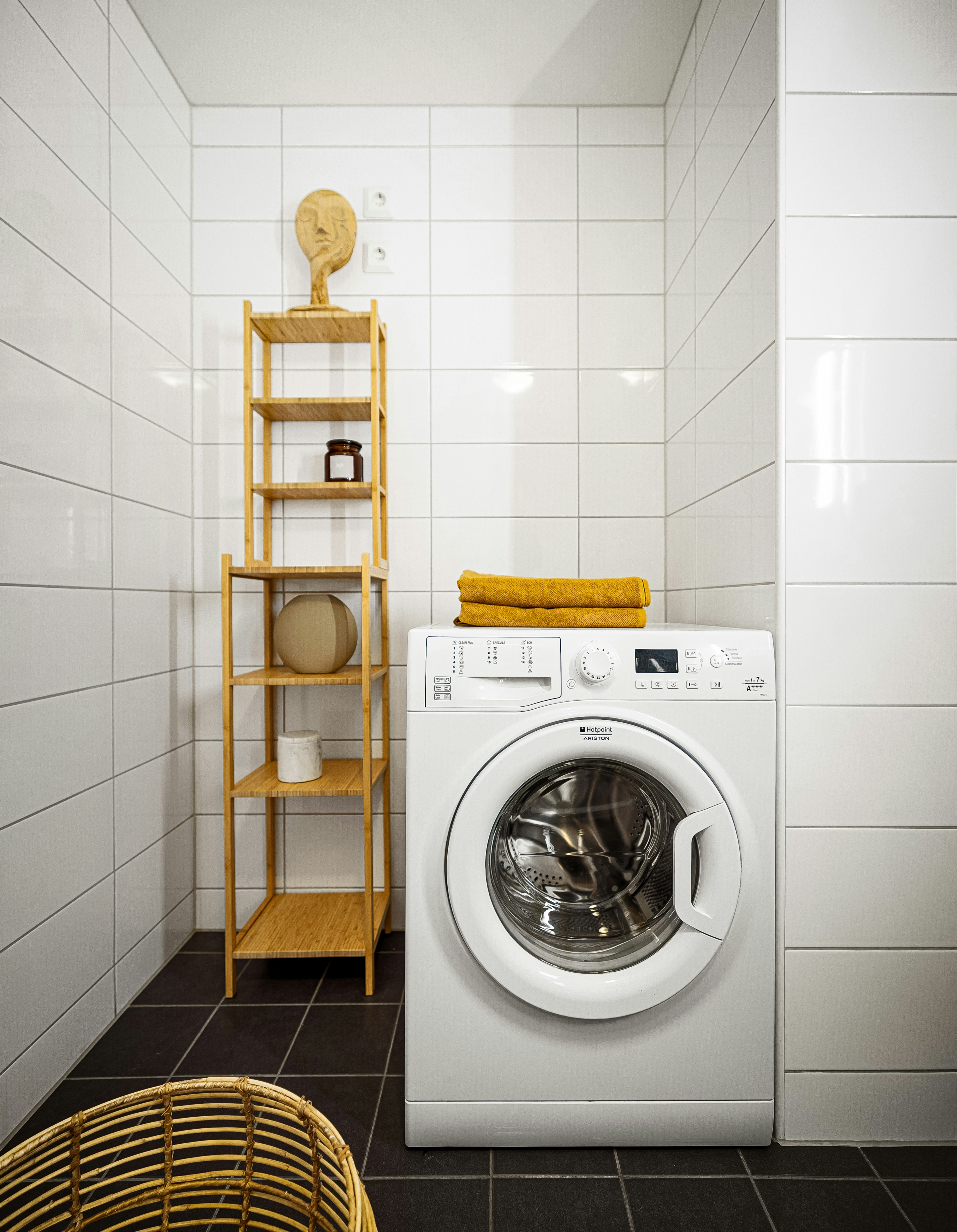 A washer and dryer in a small room