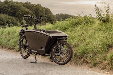 A motorcycle parked on the side of a road