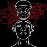 A drawing of a man with a hat on his head