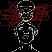 A drawing of a man with a hat on his head