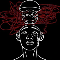 A drawing of a man with a hat on his head