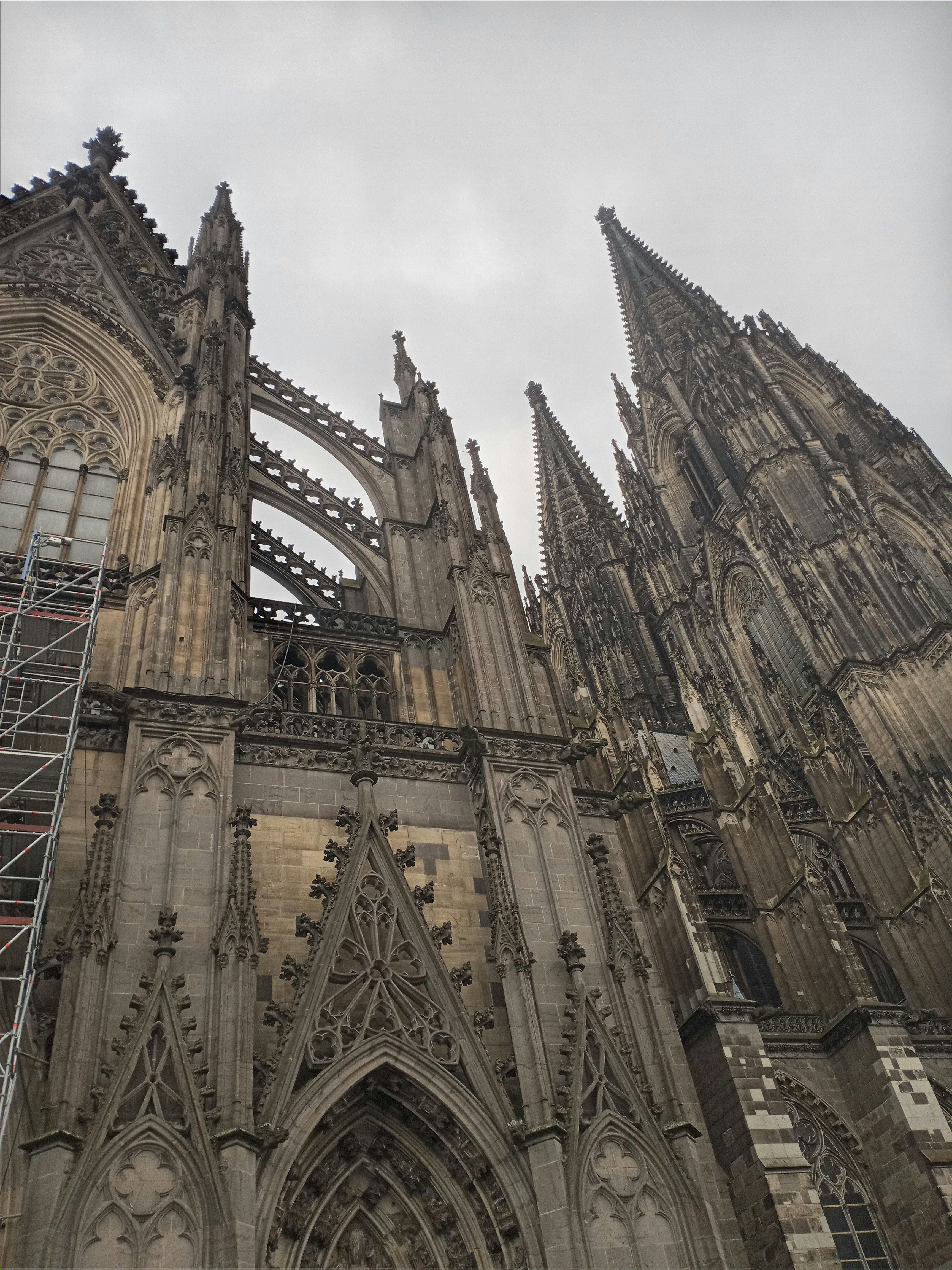 A large cathedral with scaffolding around it