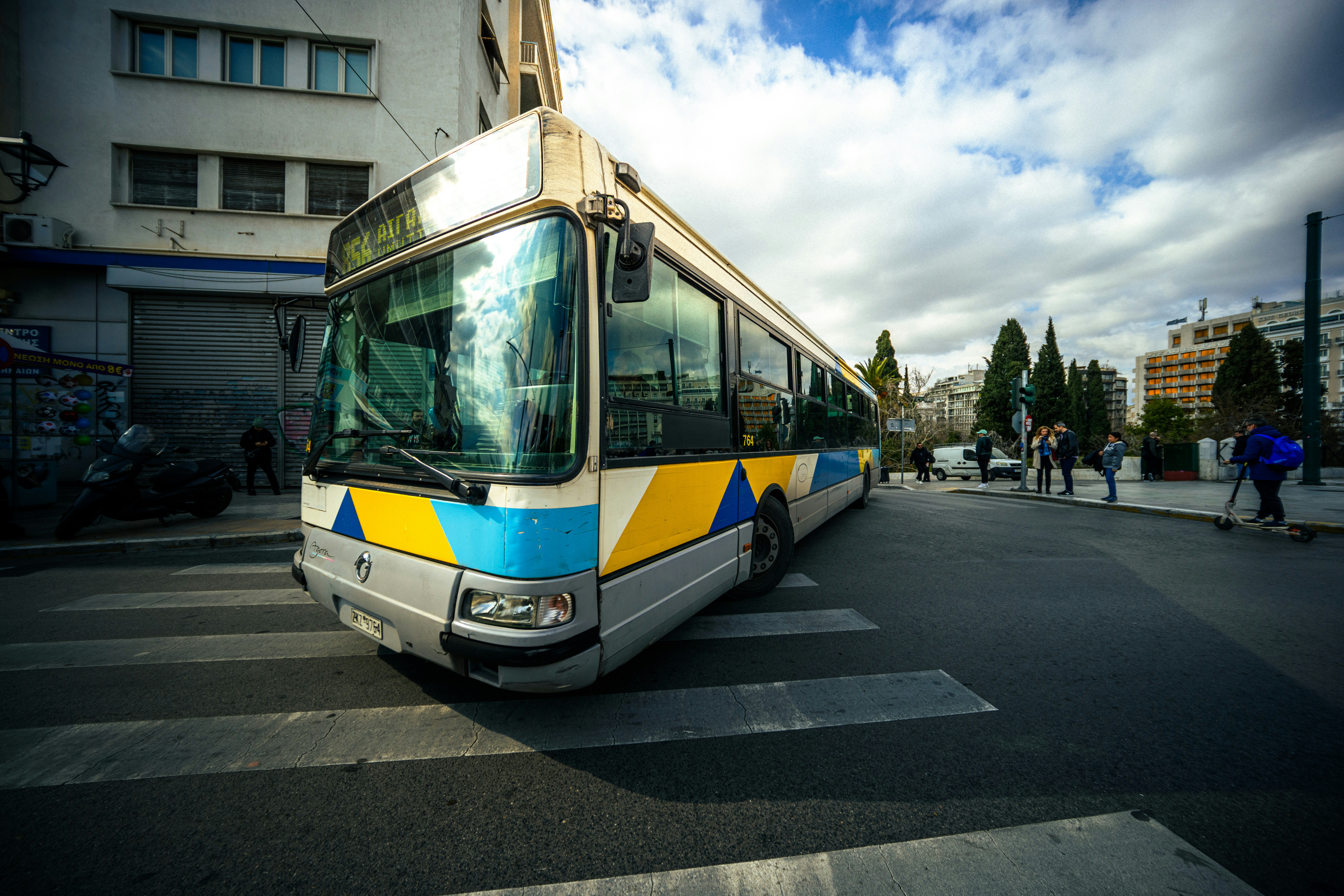 A bus that is sitting in the street
