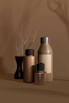 A couple of bottles sitting on top of a table