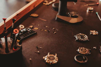 A close up of a table with many items on it