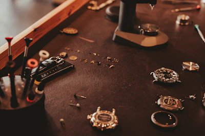 A close up of a table with many items on it
