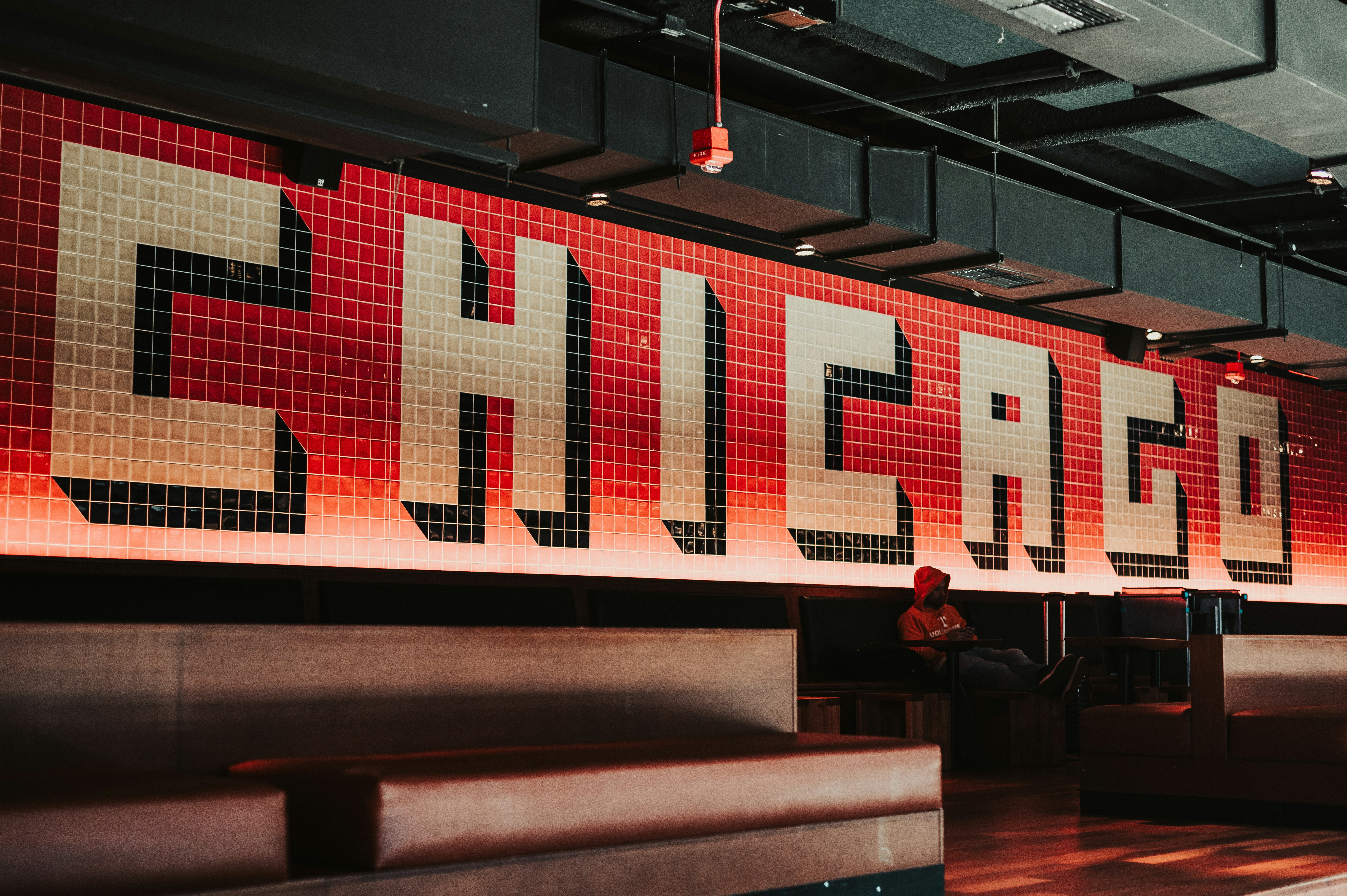 A large sign that reads chicago on it