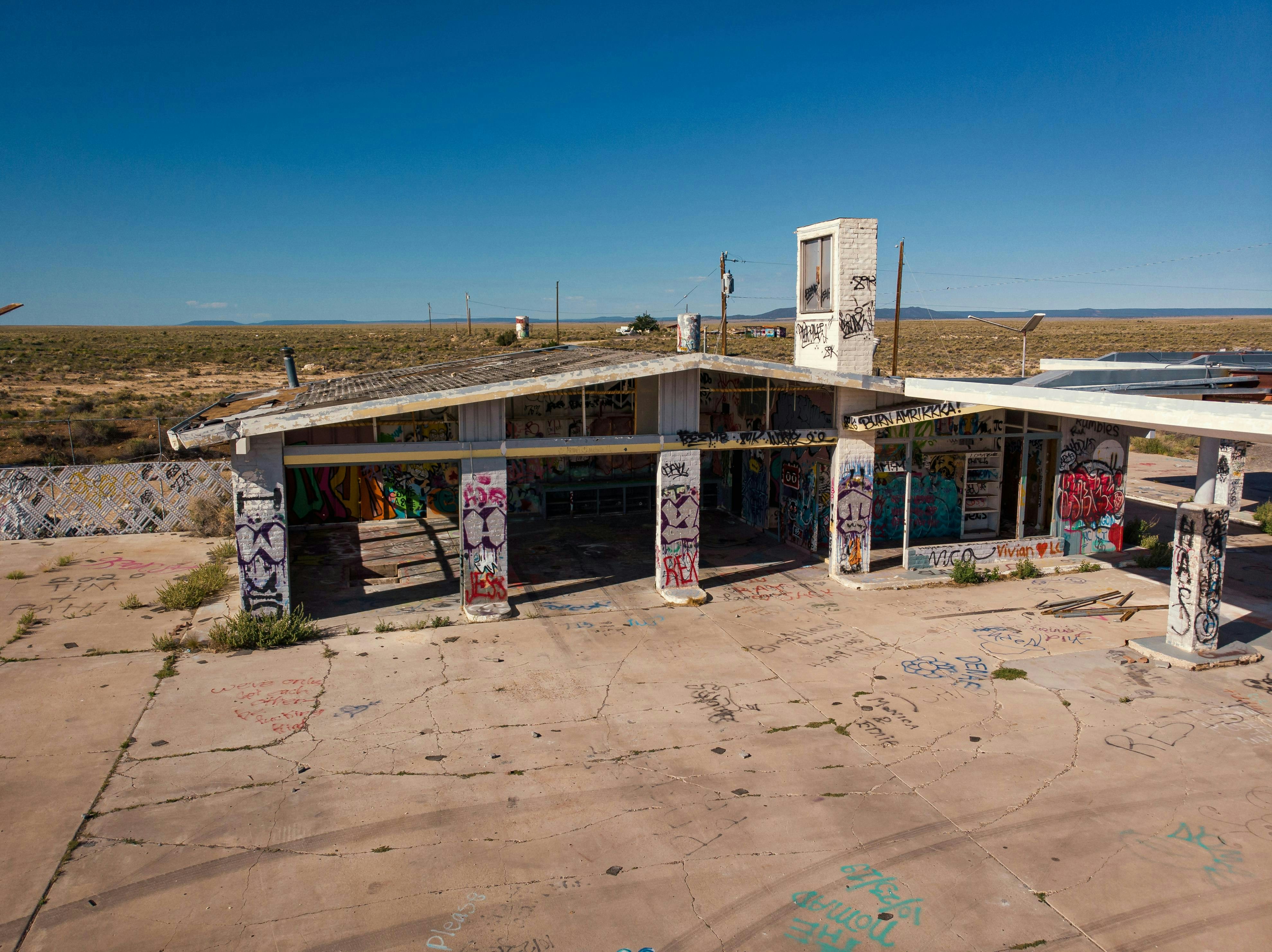 An abandoned gas station in the middle of nowhere