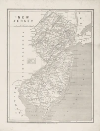 Antique map of new jersey with roads and cities