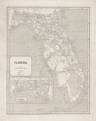 An old map of florida with inset map.
