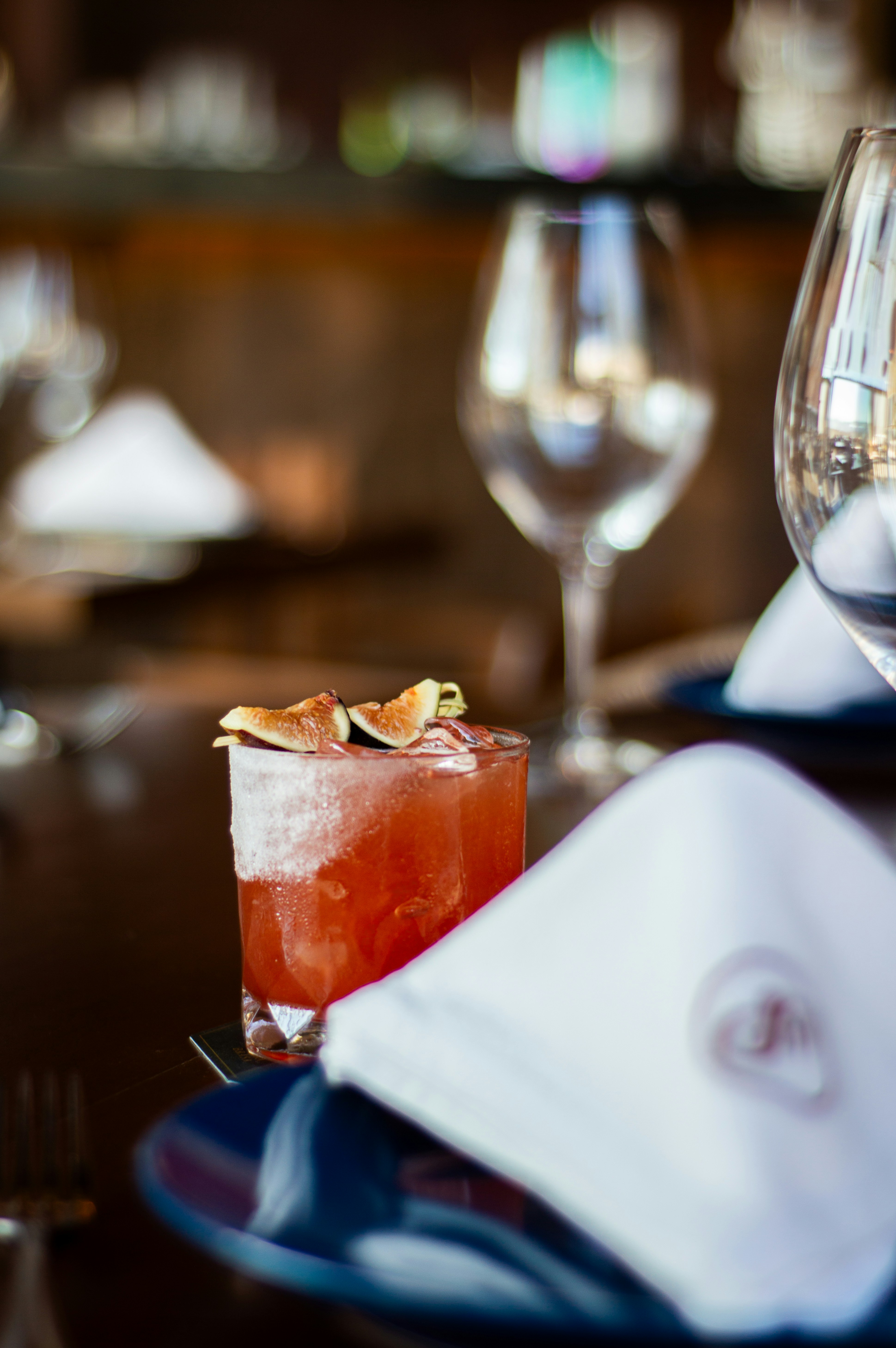 A close up of a plate with a drink on it