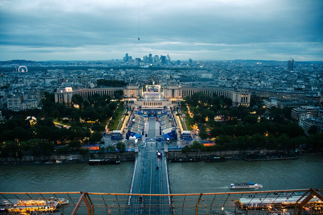 An aerial view of a city and a river,