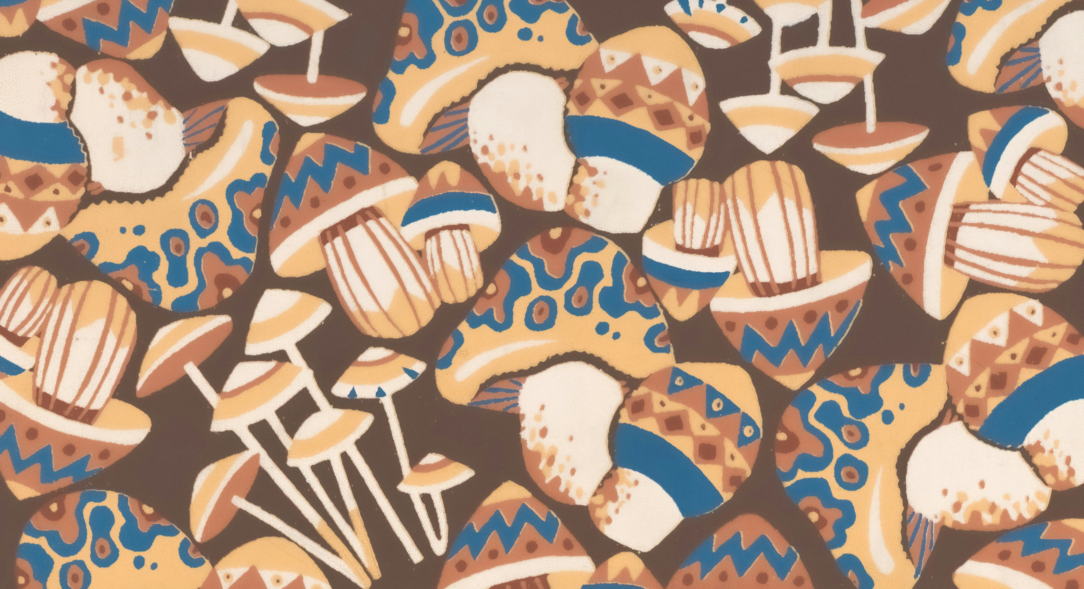 Un patrón de setas estilizadas en tonos terrosos.