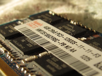 A close up of a computer memory chip