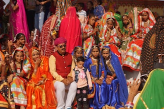 A group of people dressed in colorful clothing