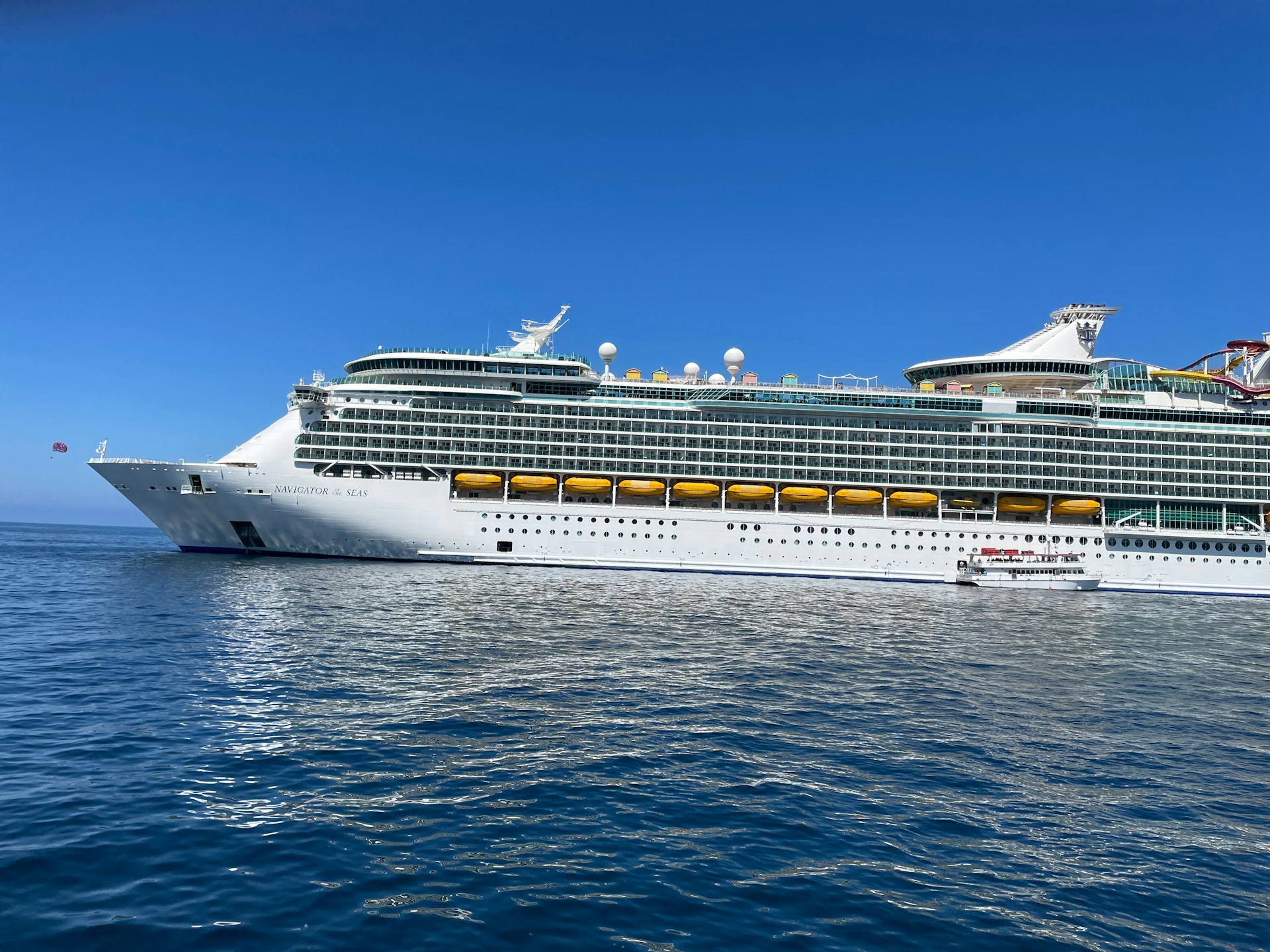 A large cruise ship in the middle of the ocean
