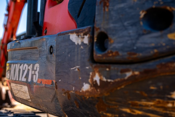 A close up of the front end of a construction vehicle