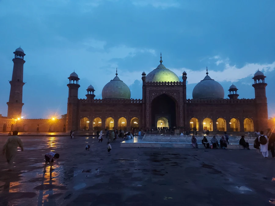 Badshahi Mosque at sunset in Lahore, Pakistan