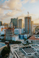 A view of a city with tall buildings