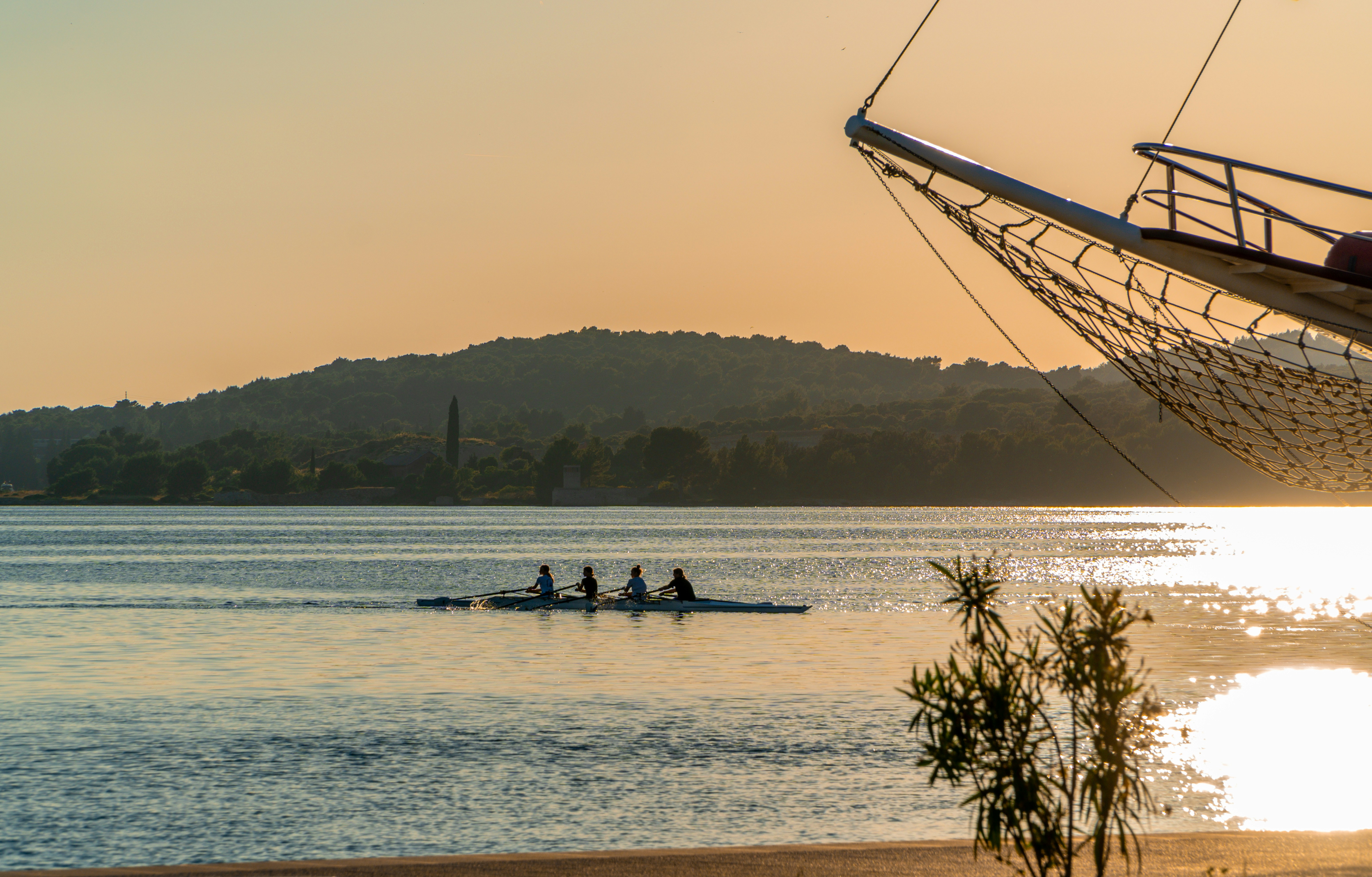A boat that is sitting in the water