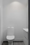 A white toilet sitting in a bathroom next to a sink