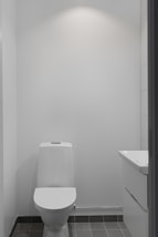 A white toilet sitting in a bathroom next to a sink