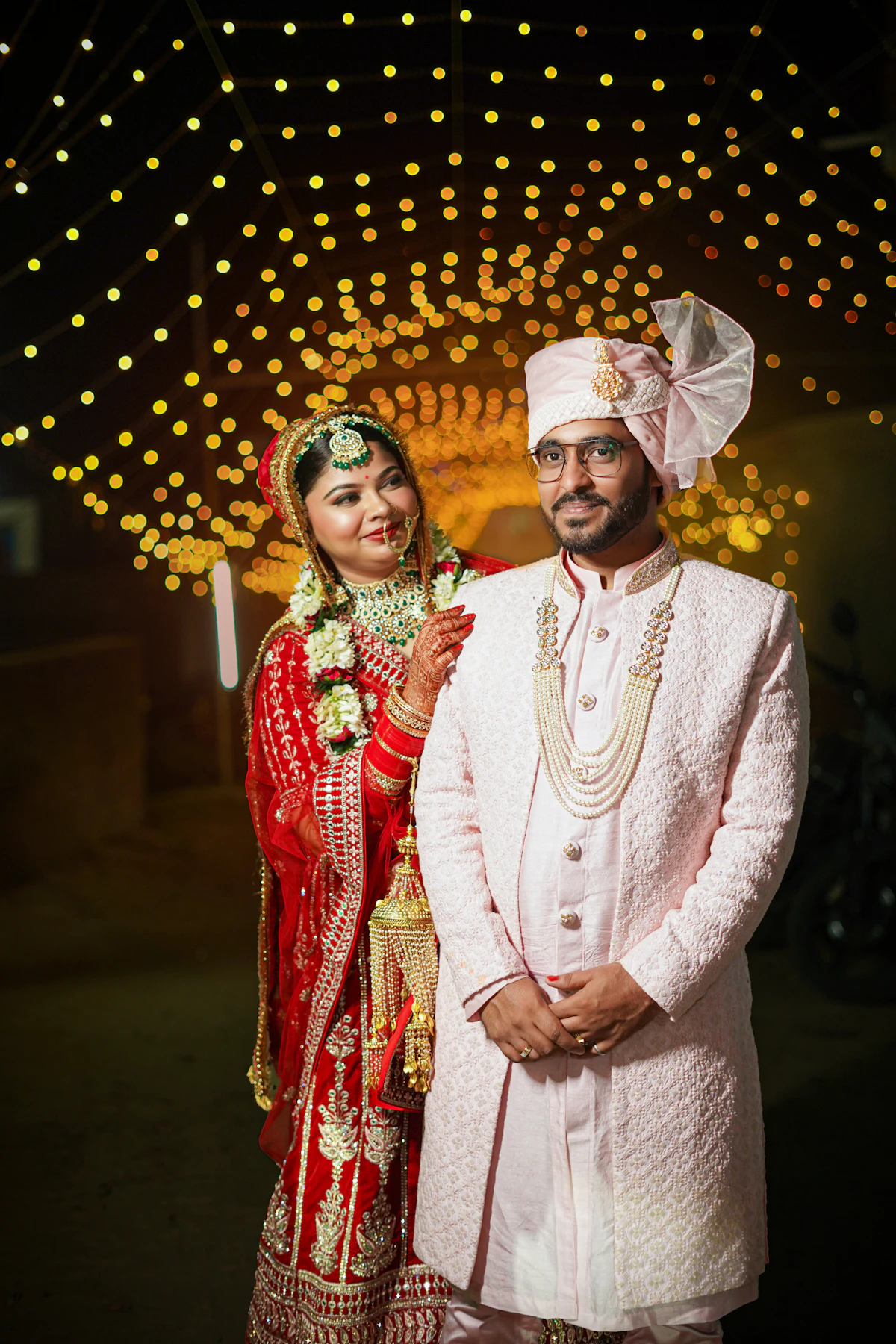 Newly married couple photographed together after the ceremony in Haryana