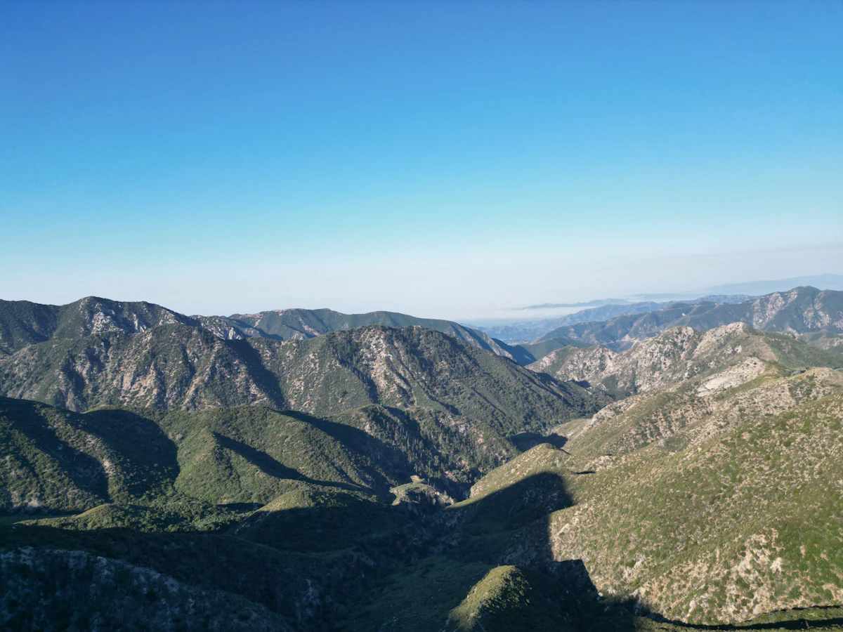 Chaparral ridges and canyons around Strawberry Peak in the San Gabriel Mountains