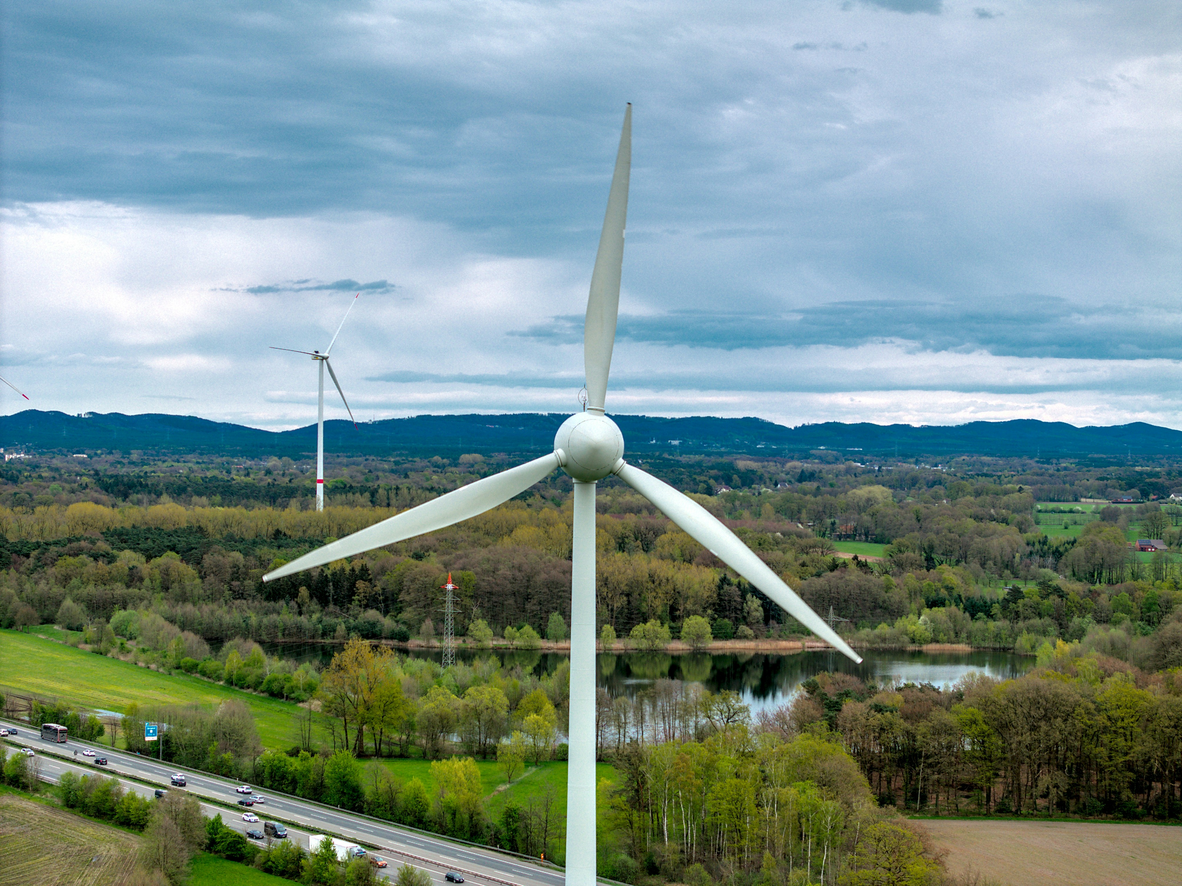 A wind turbine in the middle of a field