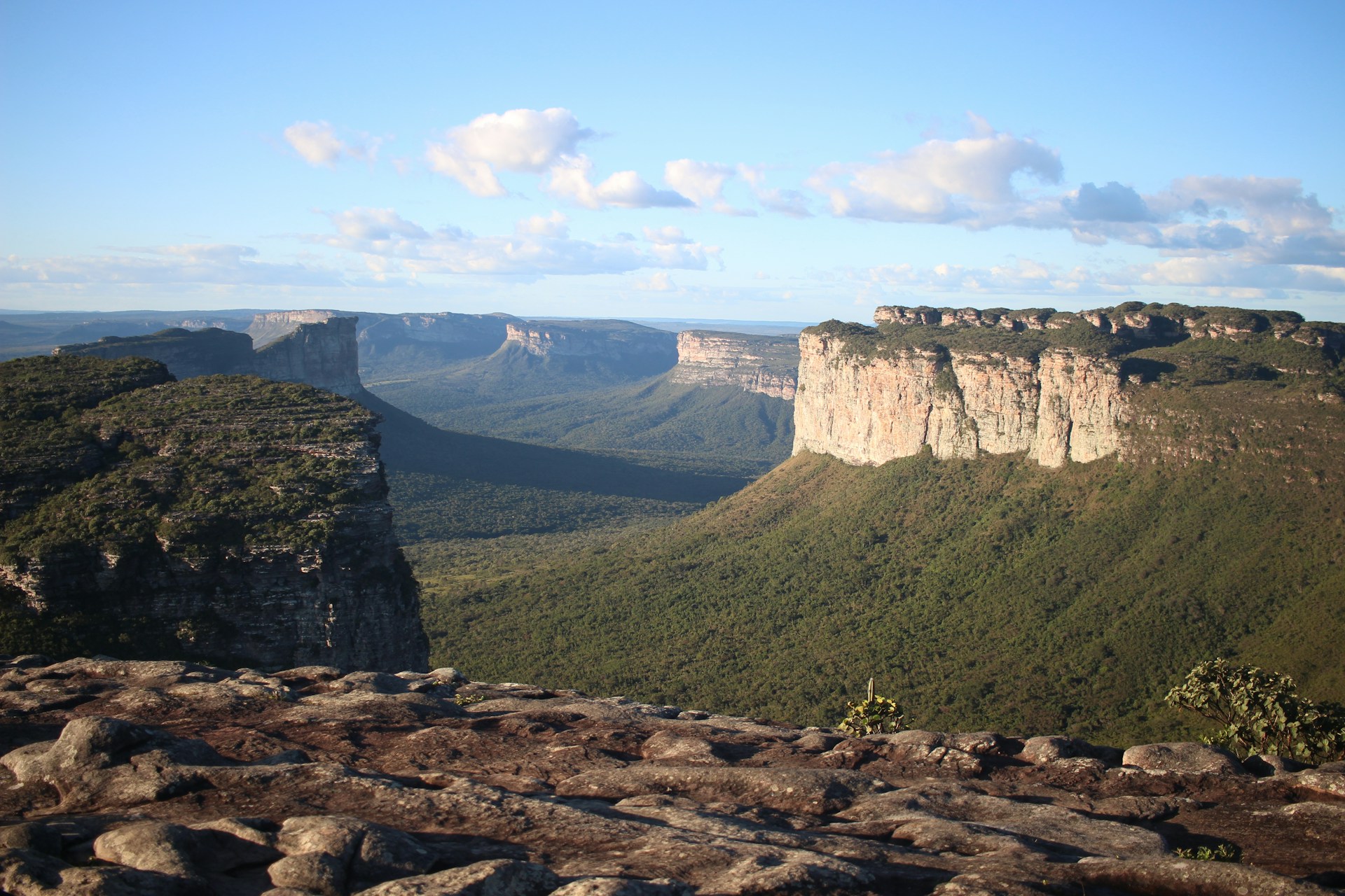 A view of a mountain range with a cliff in the background
