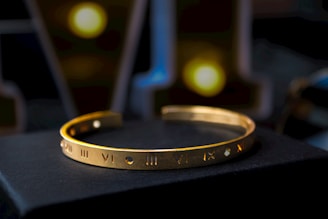 A close up of a bracelet on a table
